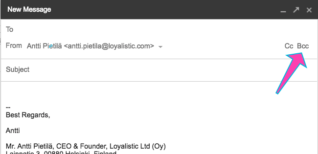 In Gmail, Bcc-field had to be opened.