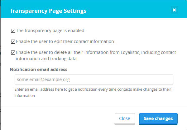 Transparency page settings